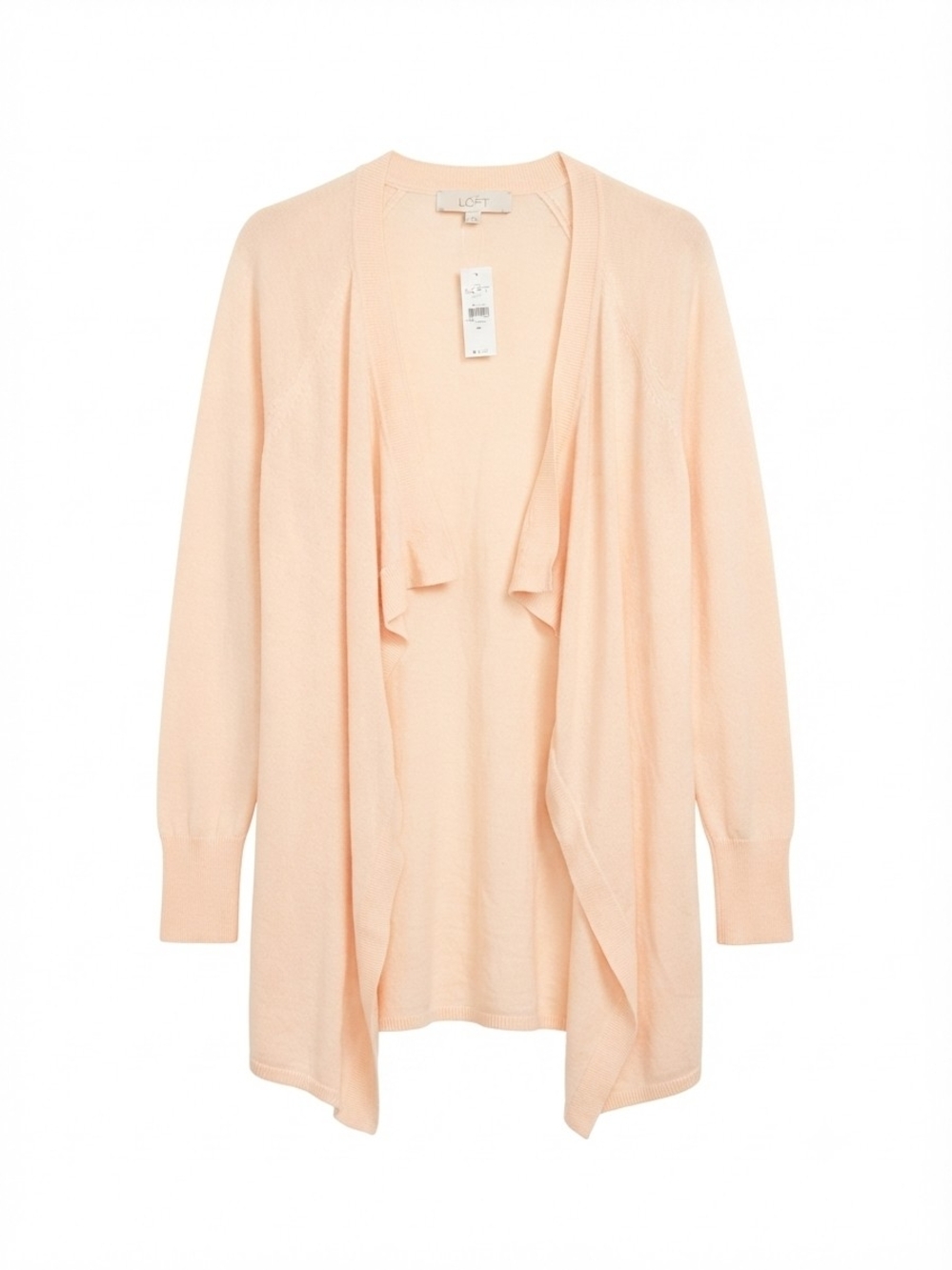 NWT LOFT Open Front Cardigan Peach Pink Wool Blend Size M Minimalist Cozy